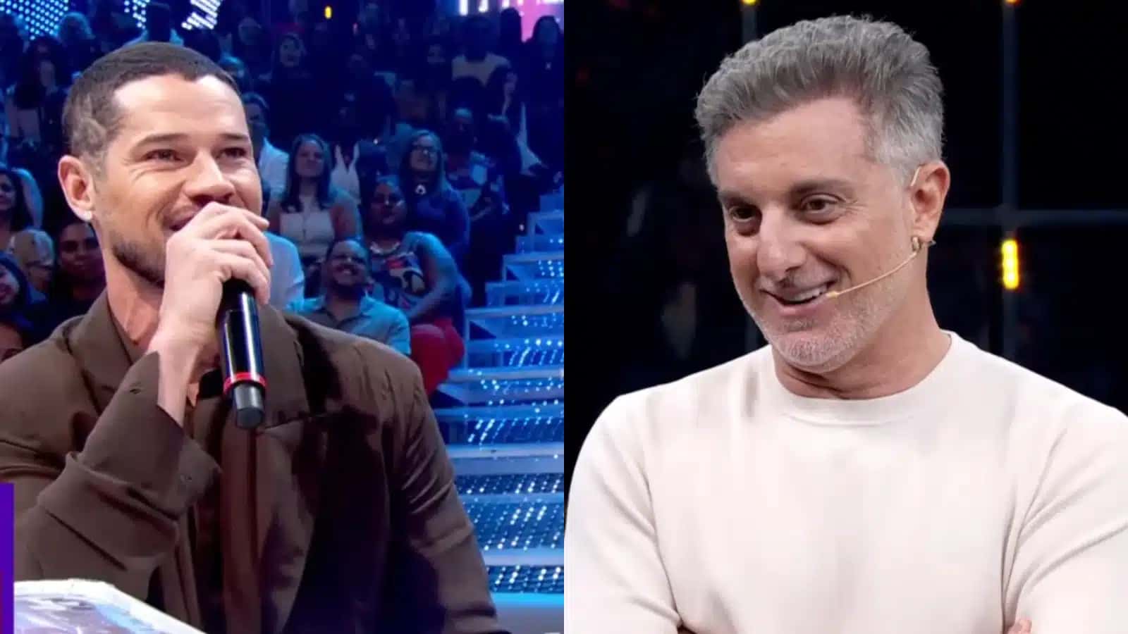 "Vocês se pegam muito nos bastidores?": Huck testa José Loreto e Nanda Marques ao vivo