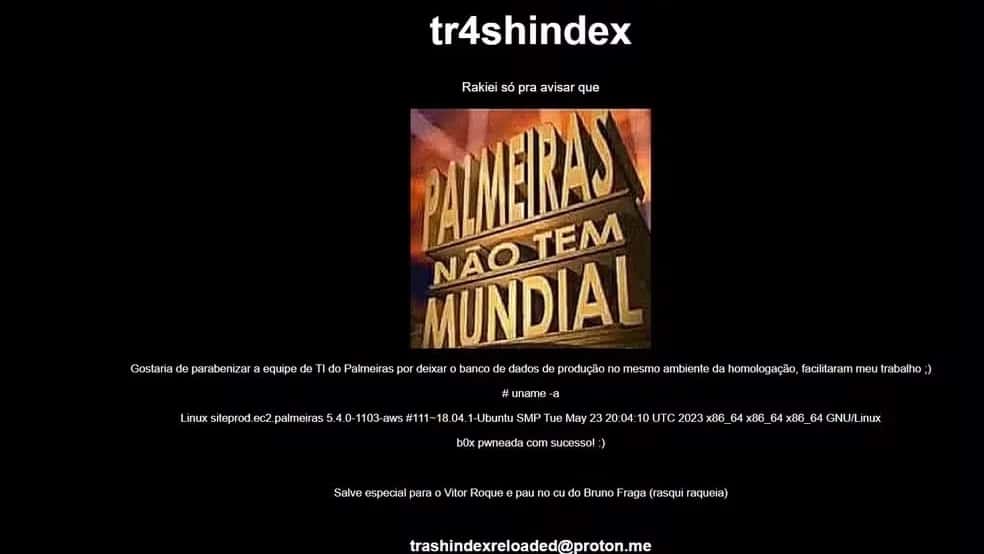 Site oficial do Palmeiras sofreu ataque de hacker.