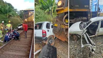 Trem arrasta carro por 300 metros em Juiz de Fora; homem morre e outro fica ferido