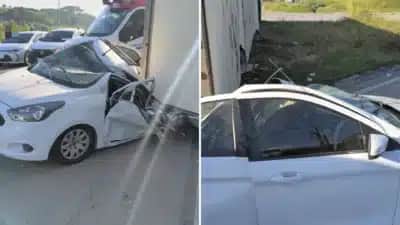 Carreta tomba sobre carro na BR-232, no Recife, e mulher morre no banco traseiro