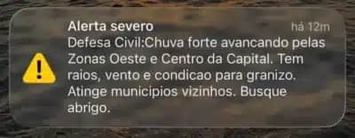 Defesa Civil de SP dispara alerta de chuva forte com risco de raios, vento e granizo