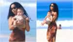 Lorena Maria curte um dia de praia com o filho ao lado, acompanhando MC Daniel