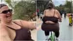 Thais Carla celebra alcançar a capacidade de andar de bicicleta após perder 52kg