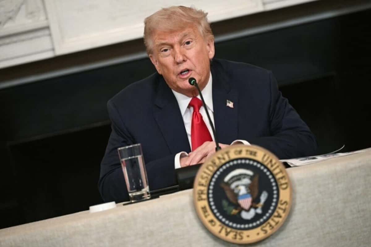 US President Donald Trump speaks during in an "Invest America" roundtable discussion in the State Dining Room of the White House in Washington, DC on June 9, 2025. (Photo by Brendan SMIALOWSKI / AFP)