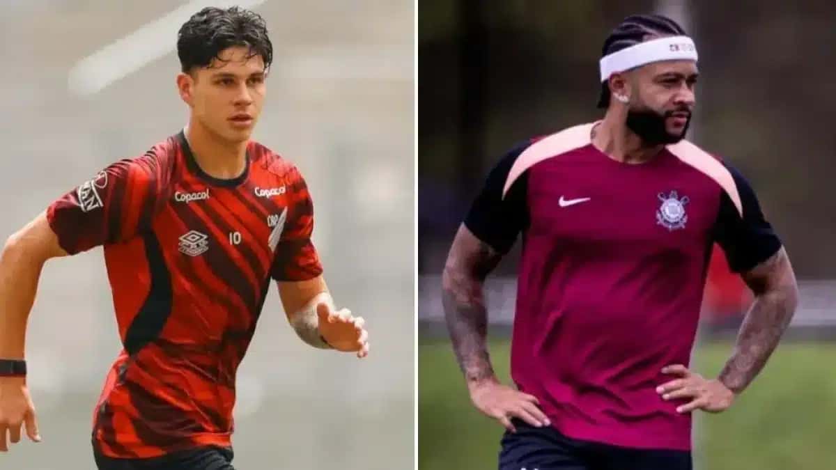 Bruno-Zapelli-do-Athletico-e-Memphis-Depay-do-Corinthians