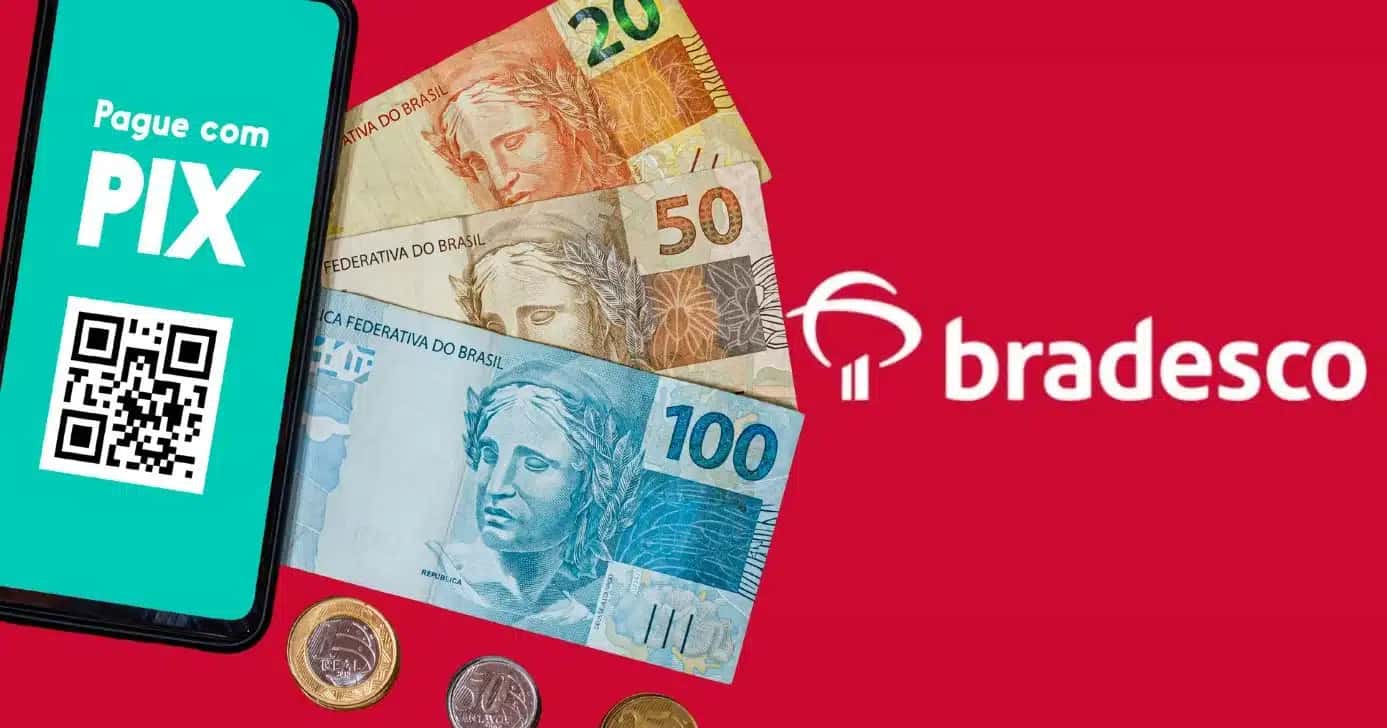 Ilustracao-PIX-notas-de-Real-e-logo-Bradesco