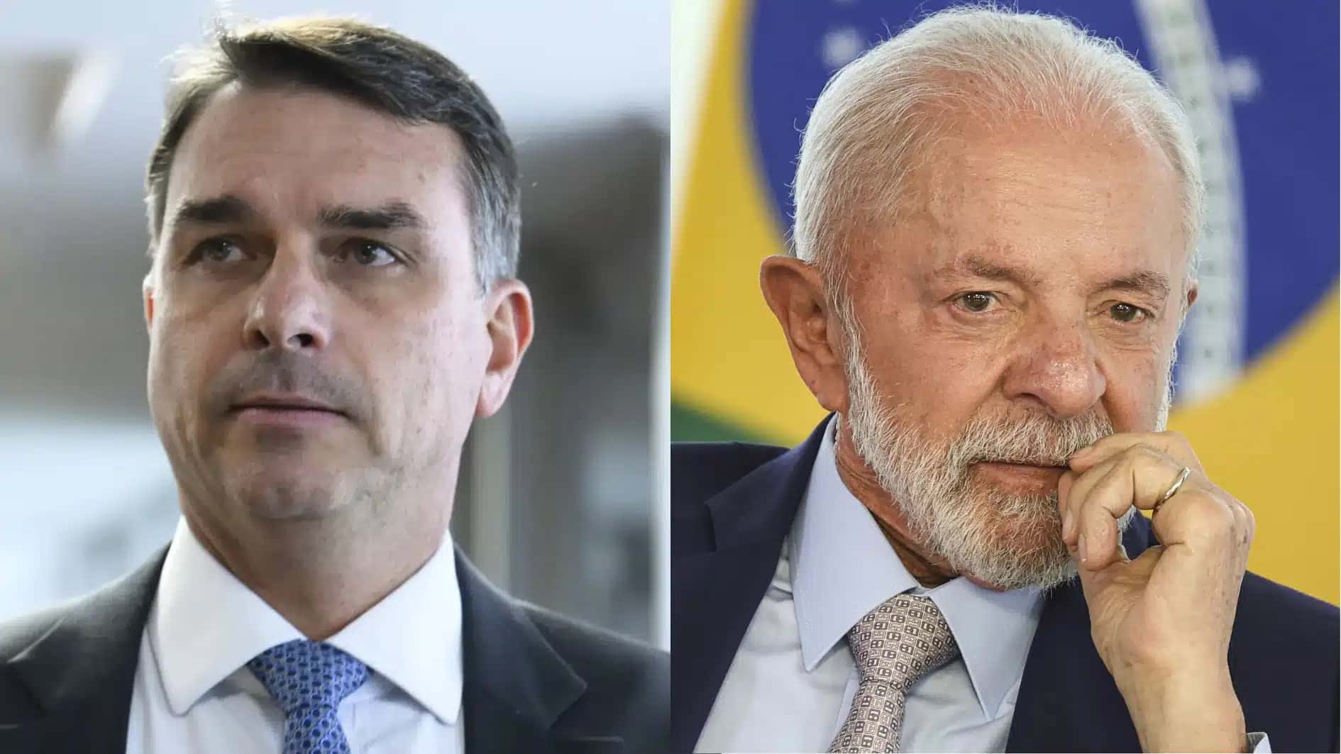 O senador Flávio Bolsonaro (à esquerda) e o presidente Luiz Inácio Lula da Silva (à direita)