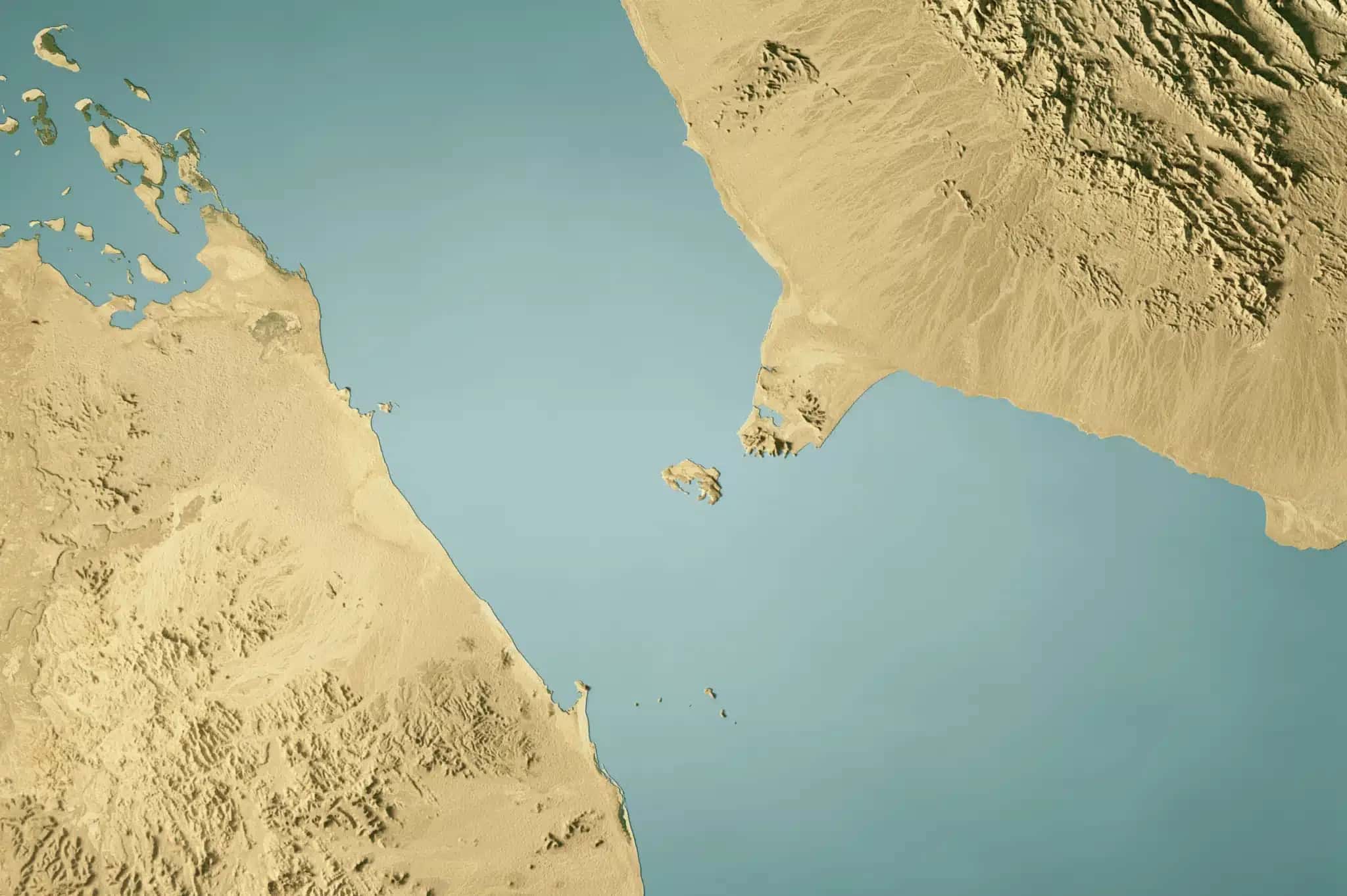 Mapa topográfico do Estreito de Bab Al-Mandab