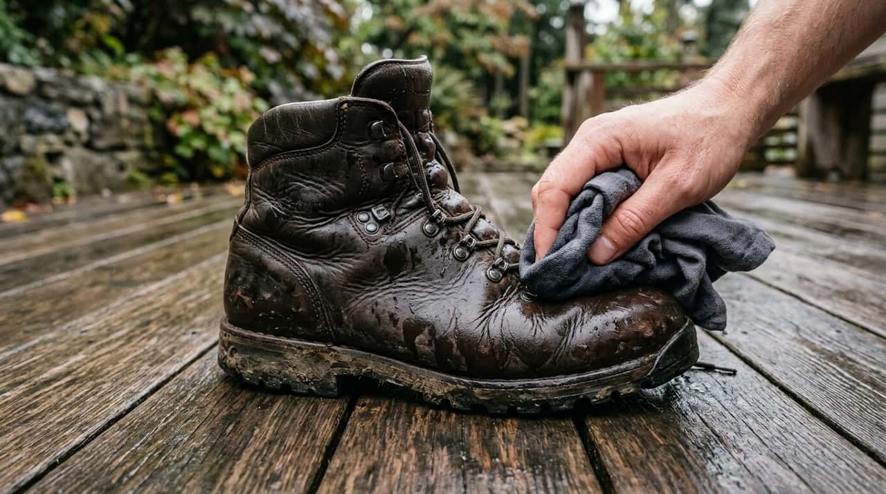 Quando a bota de couro encharca, a água penetra na estrutura porosa do material e desorganiza parcialmente as fibras