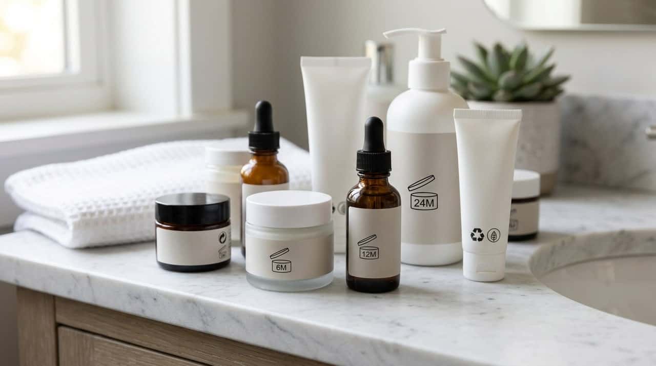 A União Europeia exige o símbolo em determinados cosméticos cuja durabilidade mínima supera trinta meses.