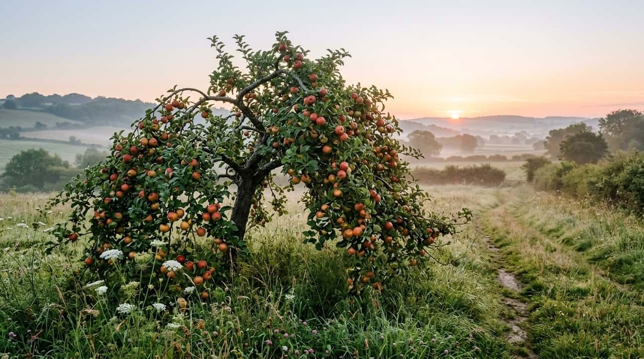 Quando uma árvore produz frutos abundantes, seus galhos ficam pesados e naturalmente se aproximam do solo