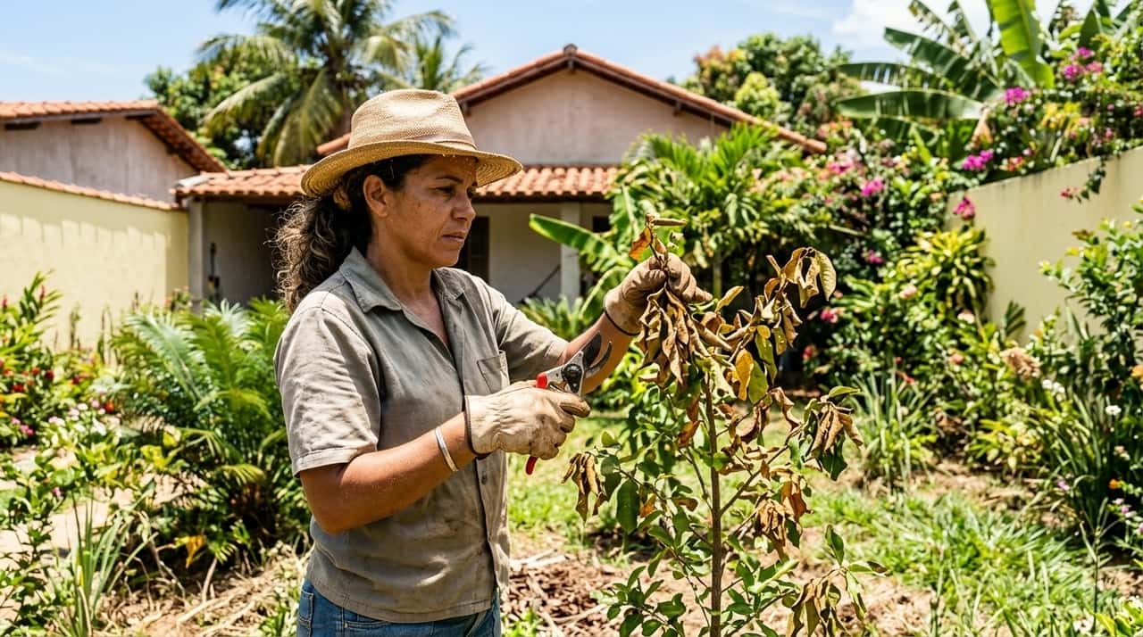Cortes estruturais em dias quentes aceleram a perda de umidade vital das plantas vulneráveis.