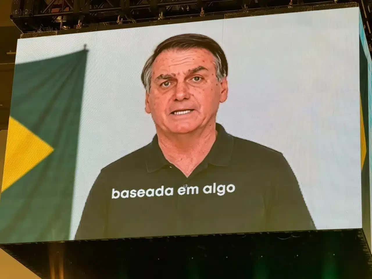 Imagem do ex-presidente Jair Bolsonaro gerada por IA. O vídeo foi exibido na convenção do PL, em São Paulo, no sábado (25)