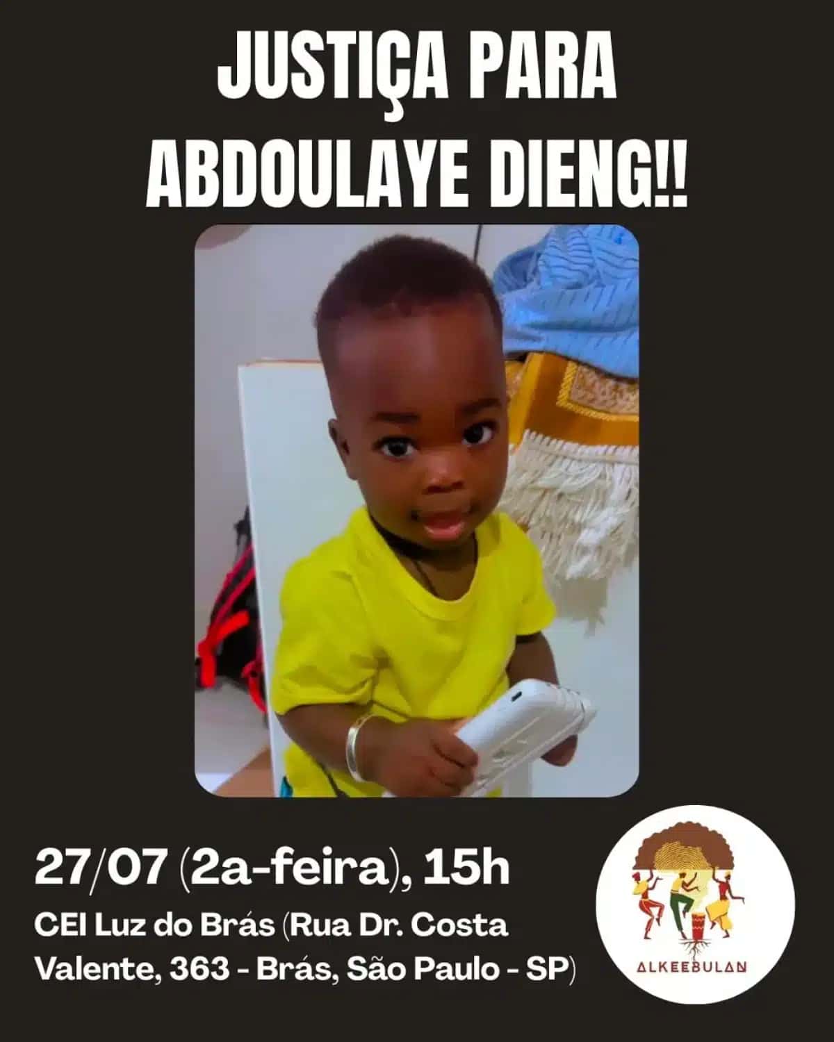 Convite para a manifestação “Justiça por Abdoulaye Dieng”
