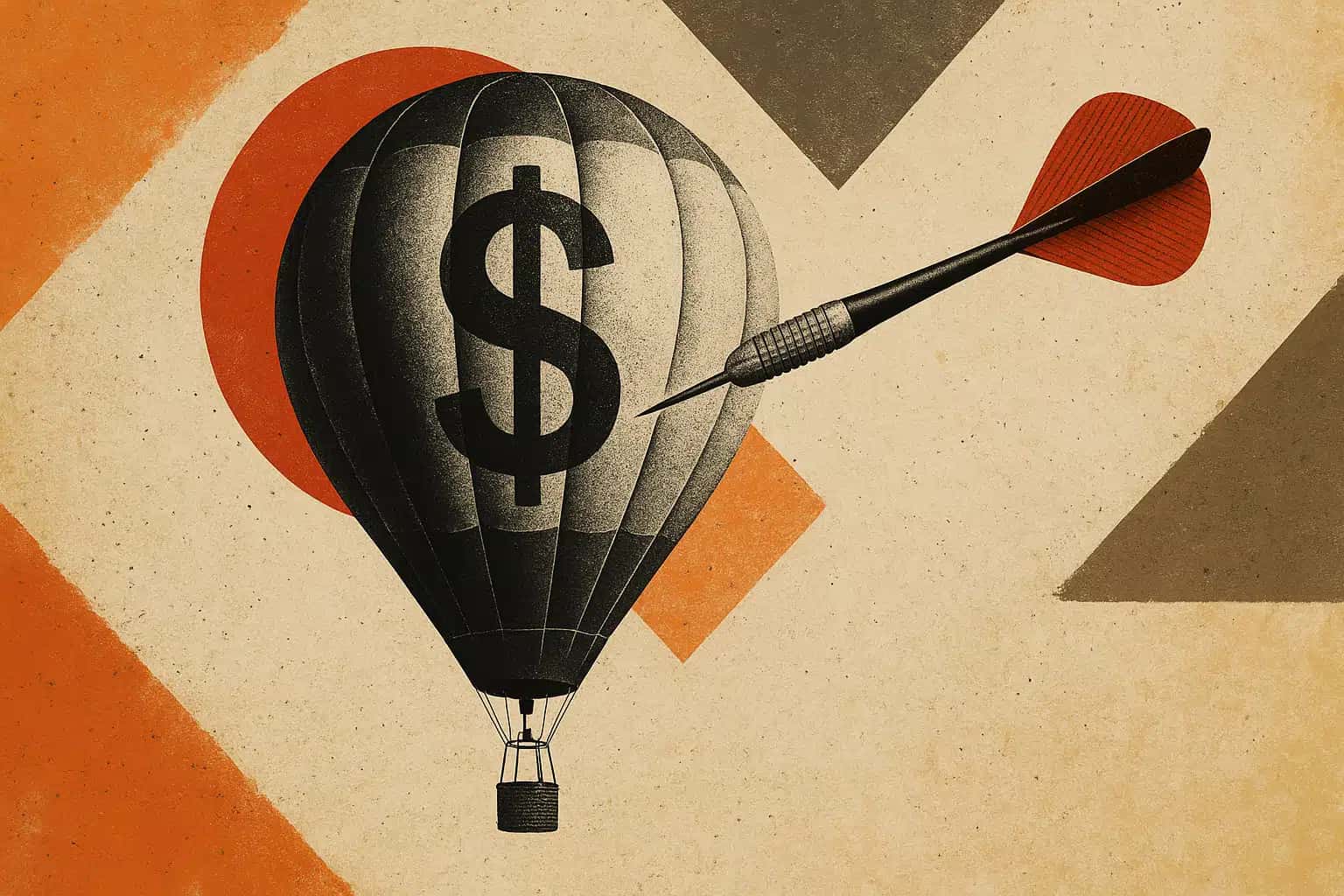 Ilustração de um balão com um “$” desenhado. Um dardo mira o centro dele.