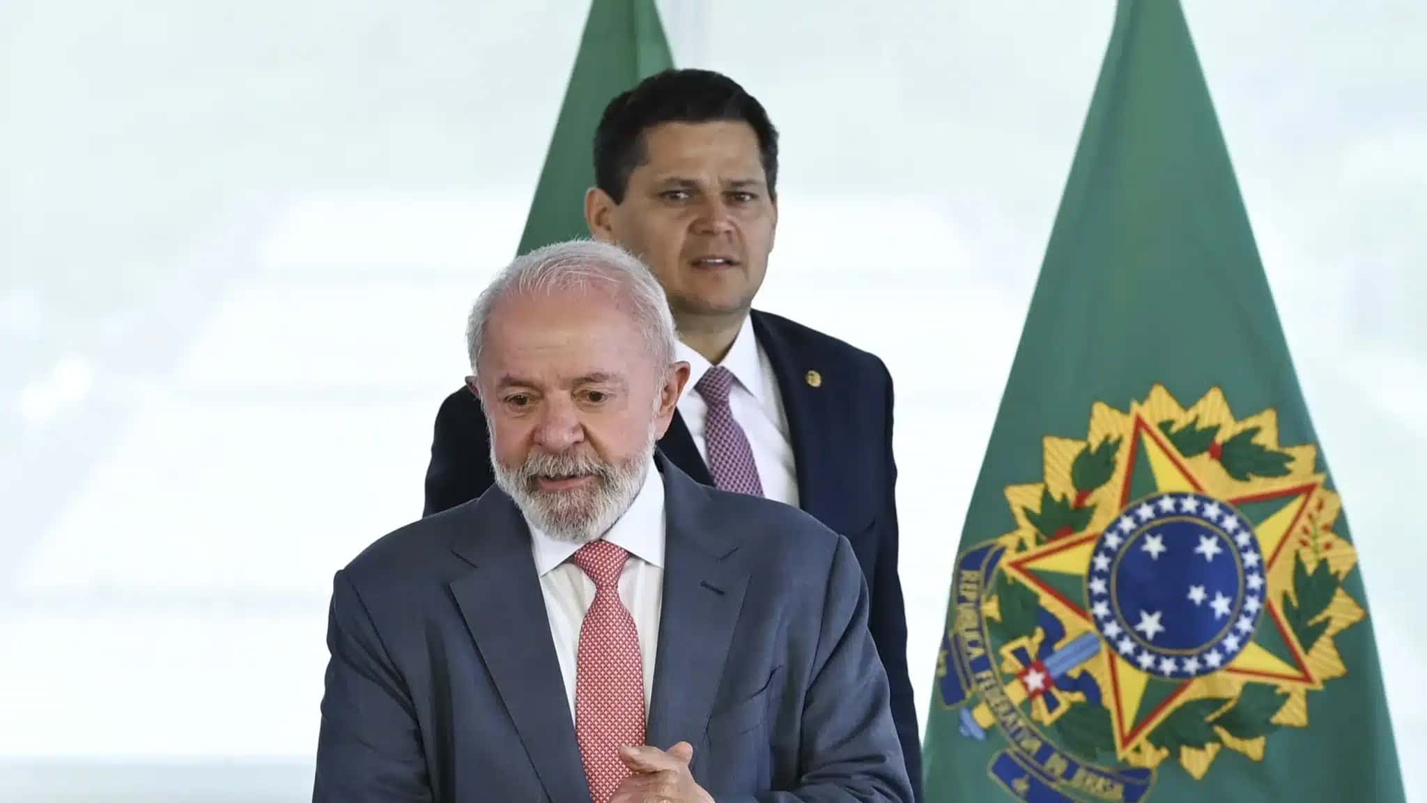 Brazilian President Luiz Inacio Lula da Silva receives the New President of the Senate, Senator Davi Alcolumbre, and Federal Deputy Hugo Motta, New President of the Chamber of Deputies, at the Planalto Palace in Brasilia, Brazil, on February 3, 2025. (Photo by )