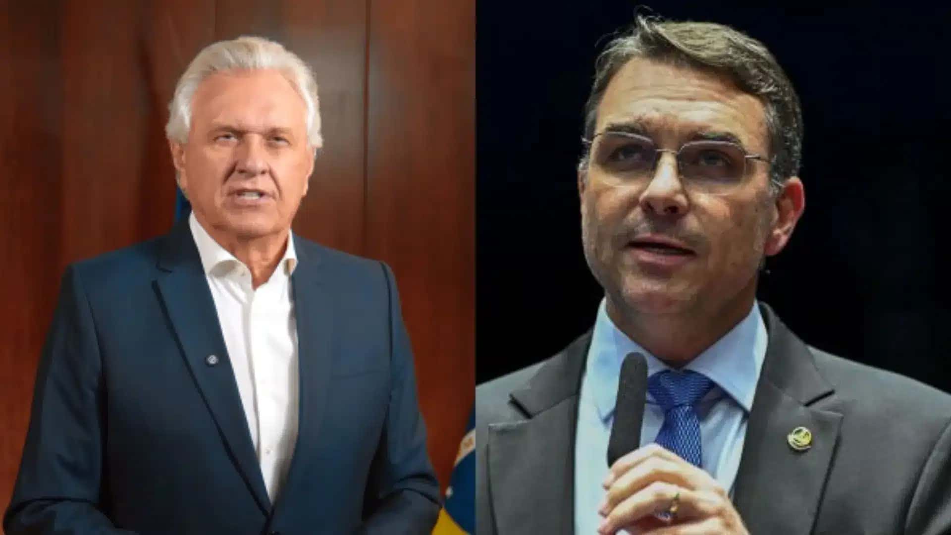 O governador Ronaldo Caiado e o senador Flávio Bolsonaro