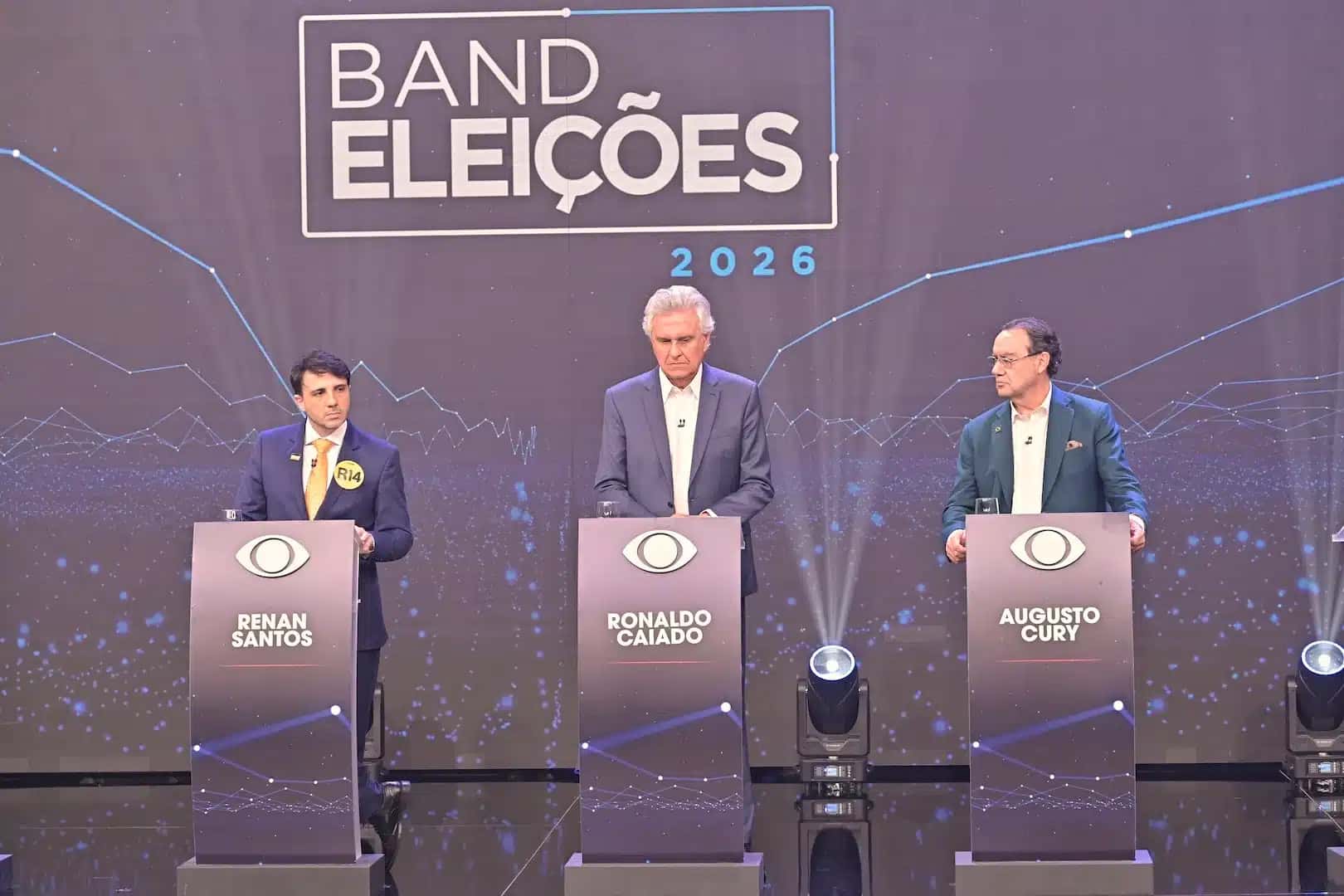 Debate presidencial da “Band” contou com só 3 candidatos: Renan Santos, Ronaldo Caiado e Augusto Cury | Renato Pizzutto/Band – 23.ago.2026