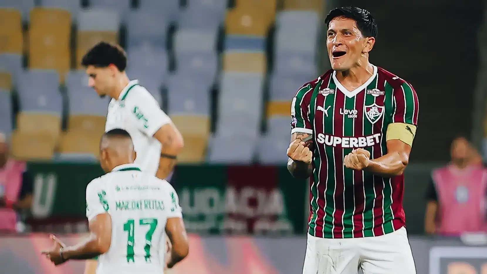 Germán Cano comemora a vitória de virada do Fluminense sobre o Palmeiras