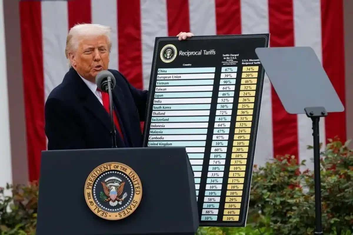 Presidente dos EUA, Donald Trump, apresenta suas tarifas na Casa Branca, em Washington