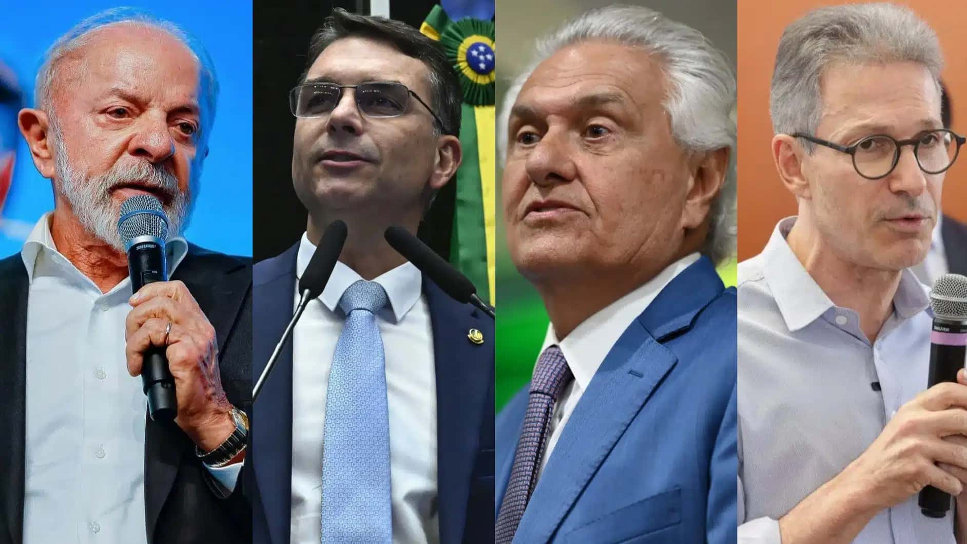 Os candidatos à Presidência da República, Lula (PT), Flávio Bolsonaro (PL), Ronaldo Caiado (PSD) e Romeu Zema (Novo)