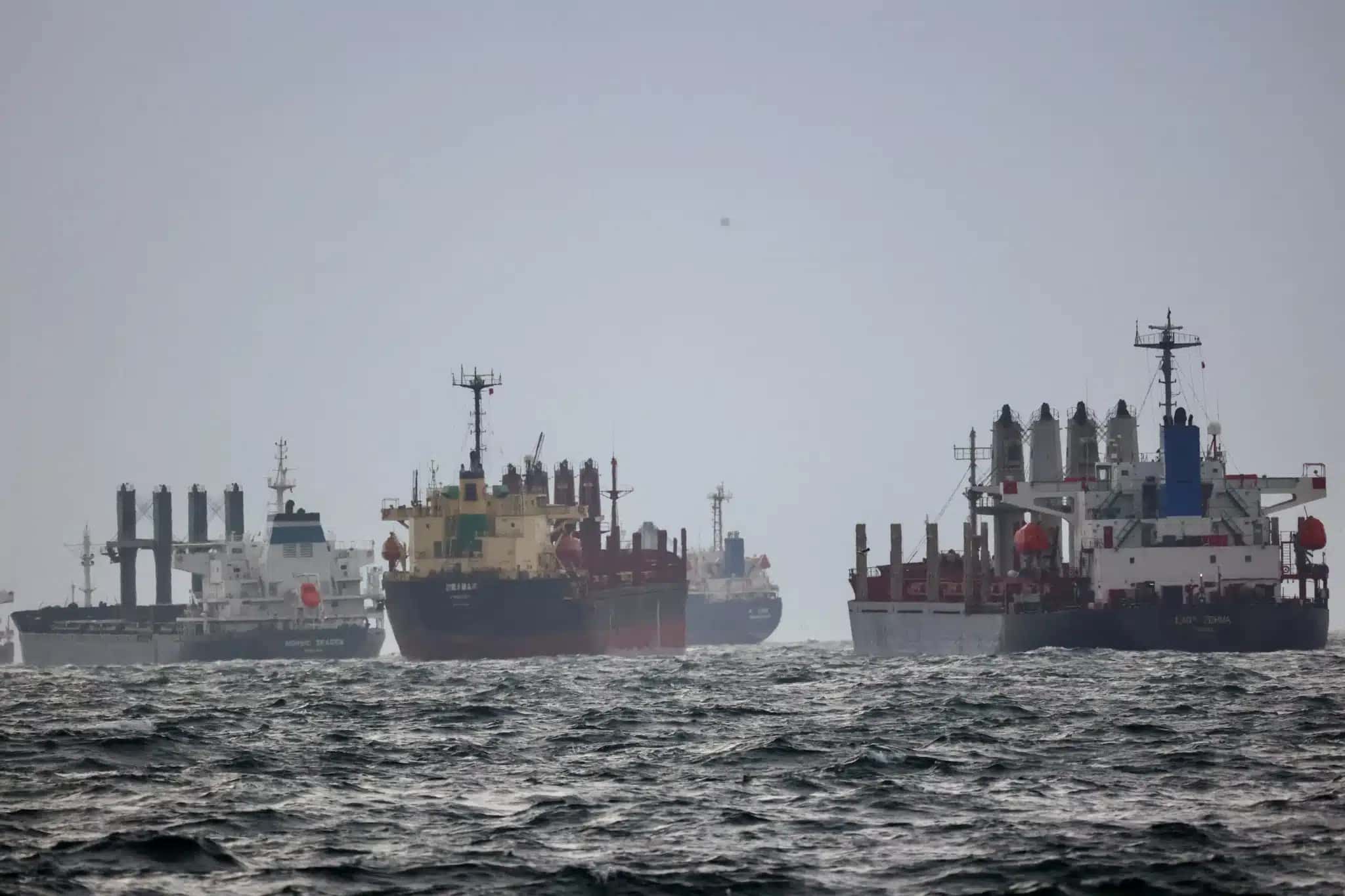 Embarcações aguardam inspeção sob a Iniciativa de Grãos do Mar Negro no ancoradouro sul de Bósforo em Istambul, Turquia.