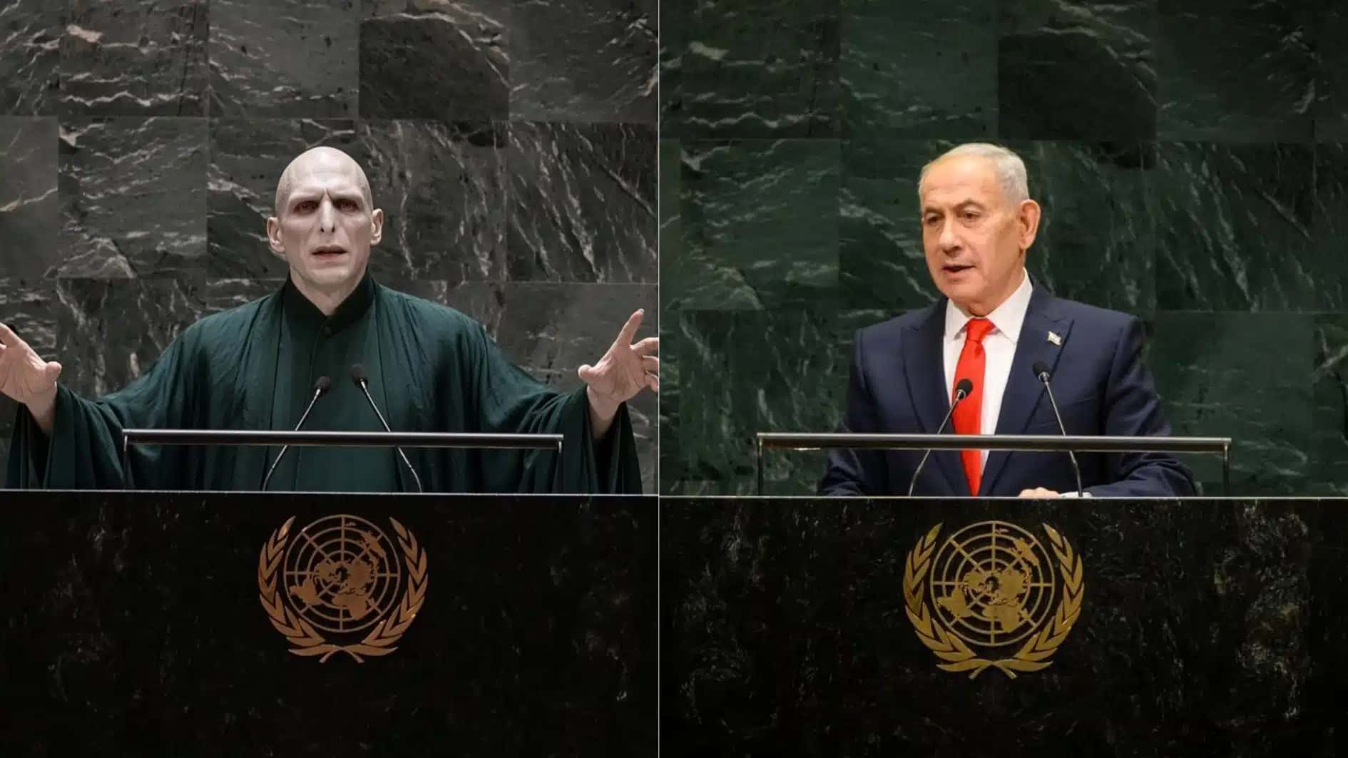 Colagem entre Netanyahu e Voldemort