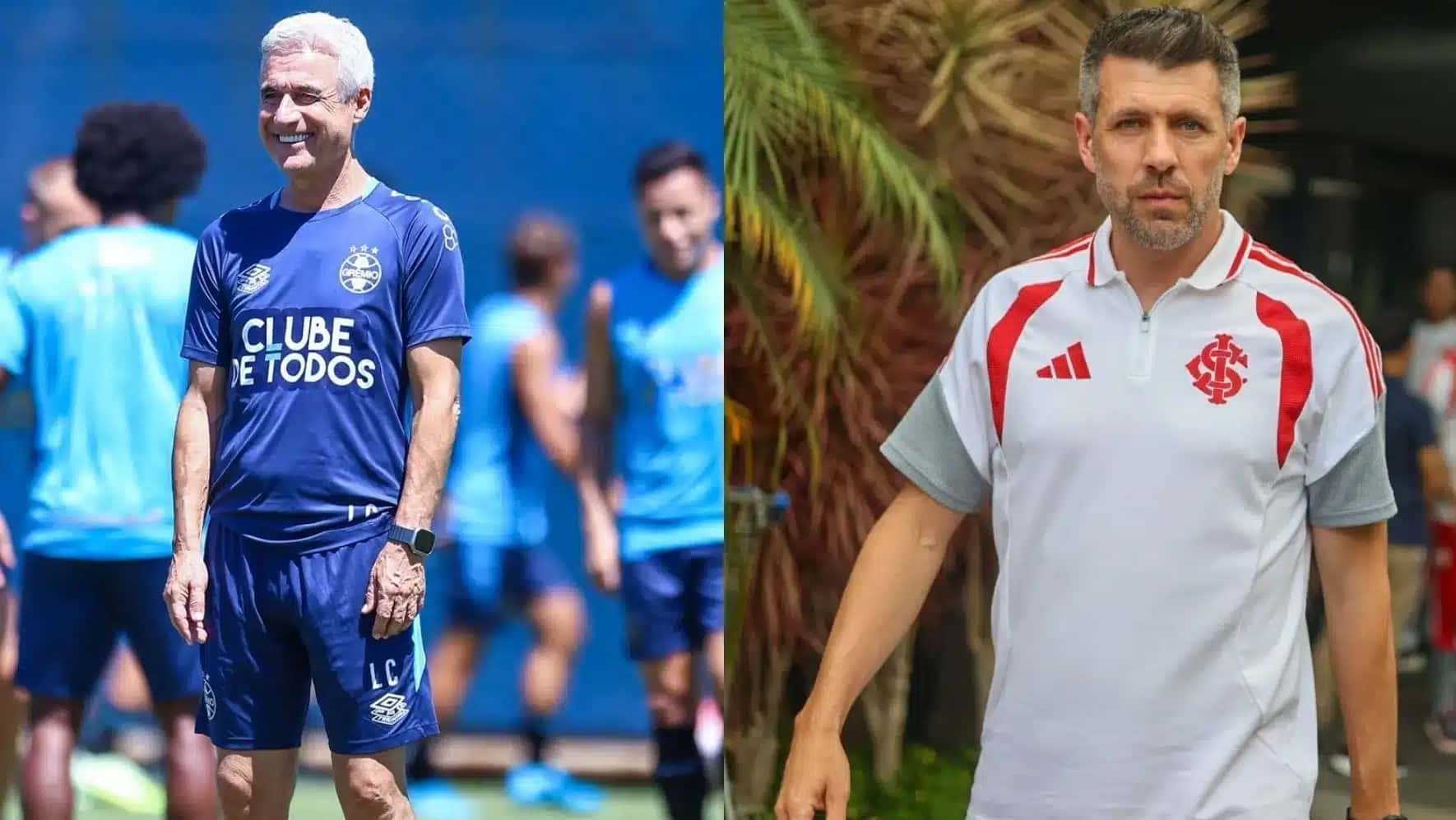 Técnicos Luís Castro, do Grêmio, e Paulo Pezzolano, do Internacional