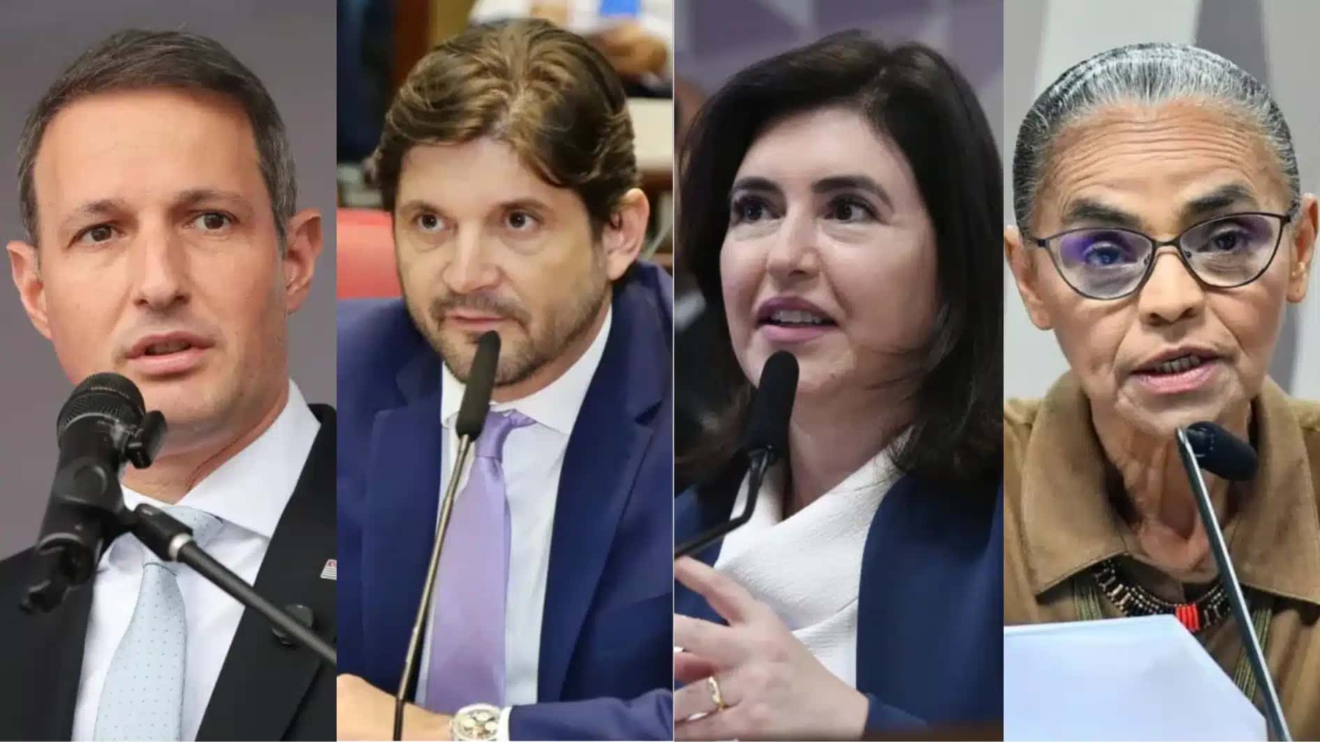 Guilherme Derrite (PP), André do Prado (PL), Simone Tebet (PSB), Marina Silva (Rede), candidatos ao Senado por São Paulo