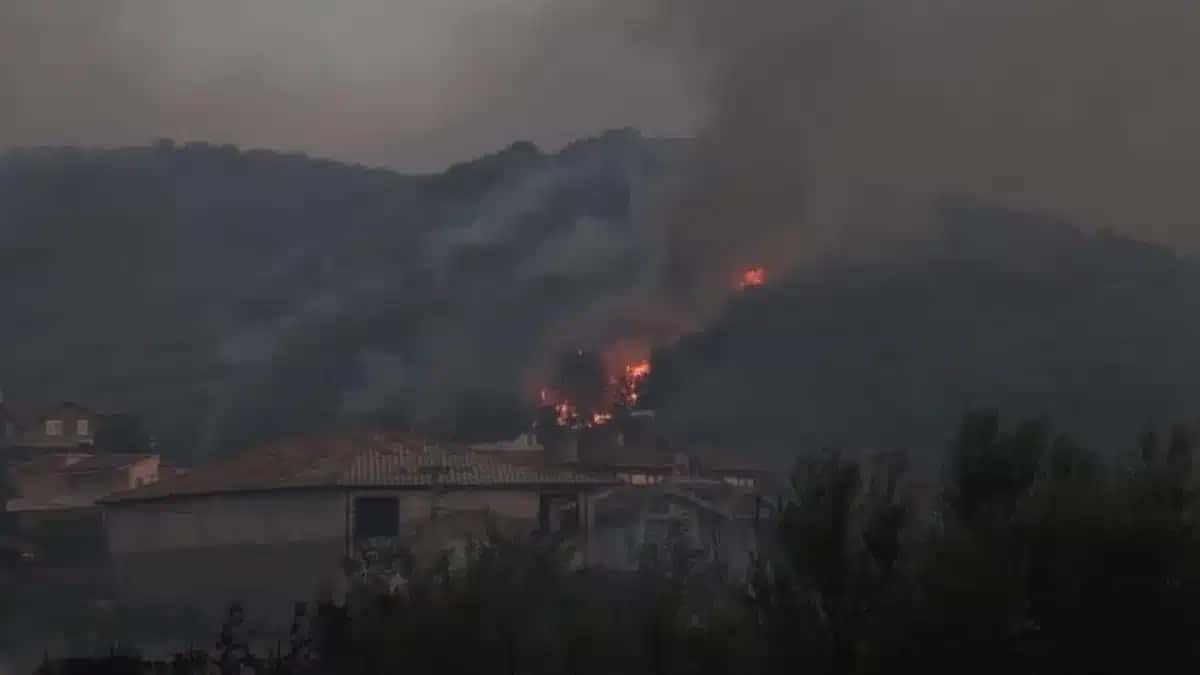 Incêndio florestal se alastra perto de casas na Albânia enquanto equipes combatem as chamas