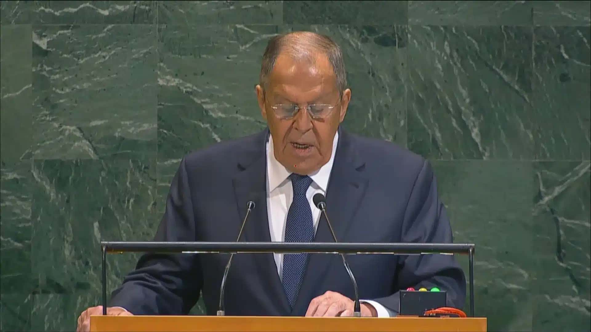 Ministro das Relações Exteriores da Rússia, Sergei Lavrov, discursa na Assembleia Geral da ONU