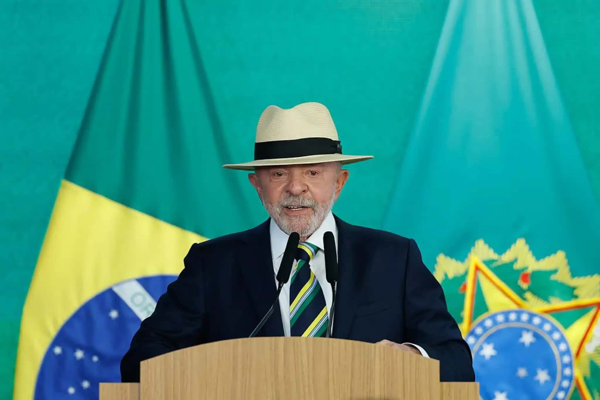 O presidente da República, Luiz Inácio Lula da Silva, durante o anúncio do atendimento Sem Fila na Previdência Social, no Palácio do Planalto, em Brasília (DF)