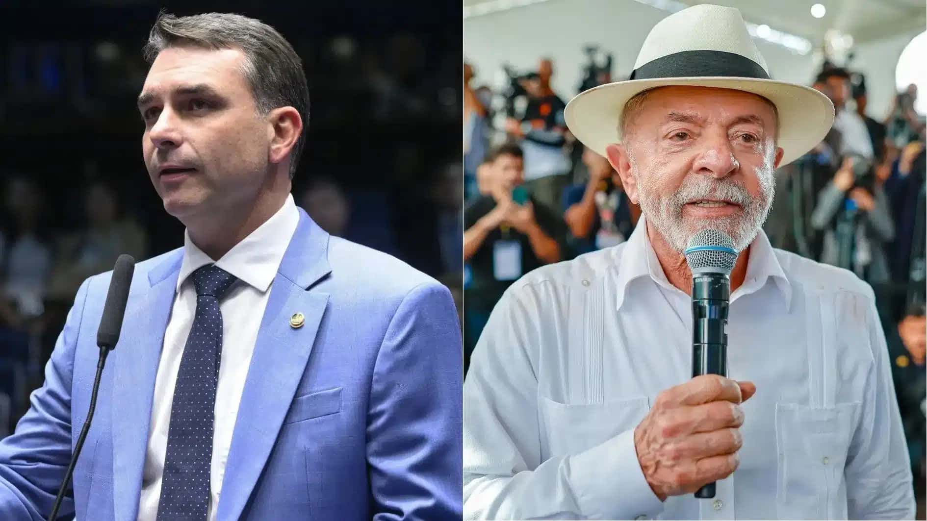 O senador Flávio Bolsonaro (PL) e o presidente Luiz Inácio Lula da Silva (PT)