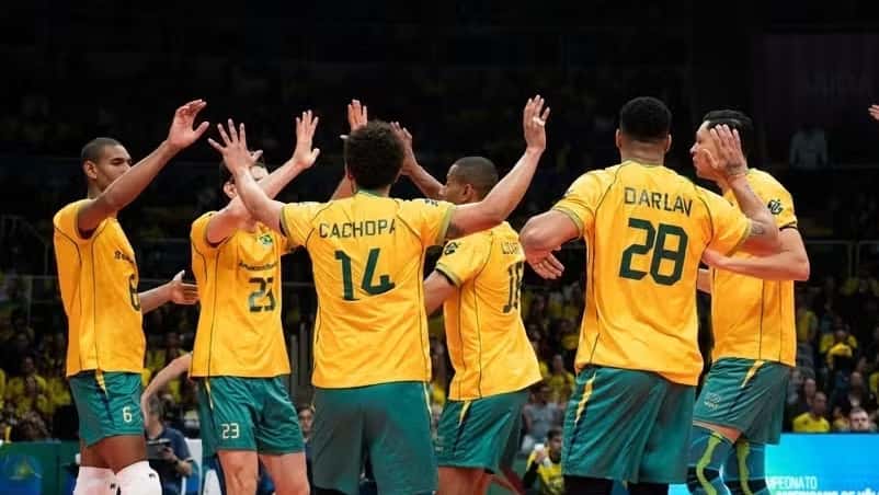 Seleção Brasileira de Vôlei Masculino em partida contra o Chile pelo Pré-Olímpico