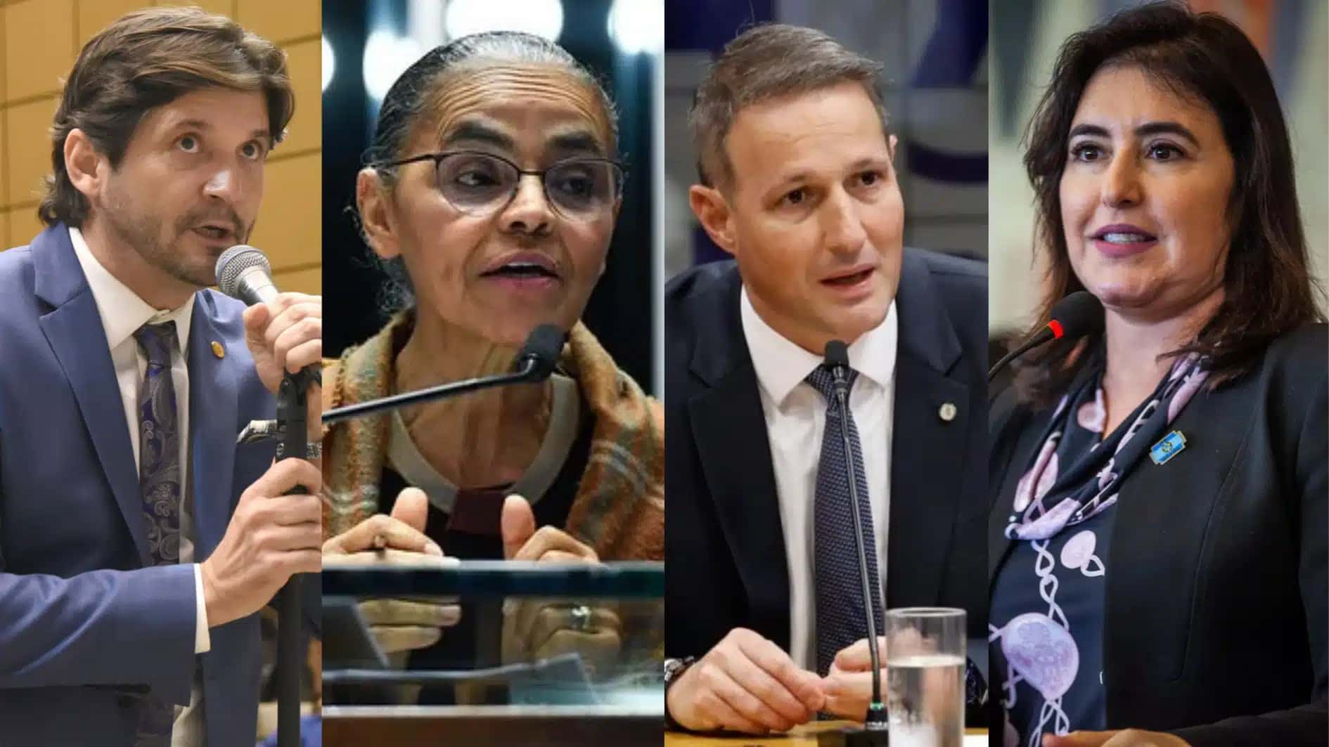 André do Prado (PL), Marina Silva (Rede), Guilherme Derrite (PP) e Simone Tebet (PSB), candidatos ao Senado Federal por São Paulo