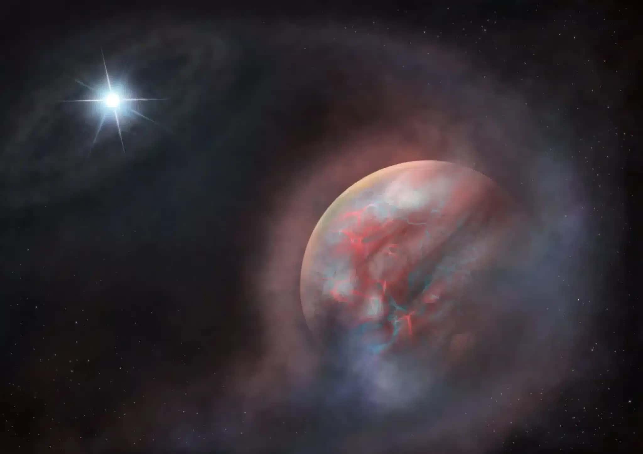 Representação artística de um planeta de segunda geração orbitando anã branca HS 0209+0832 5 de outubro de 2026