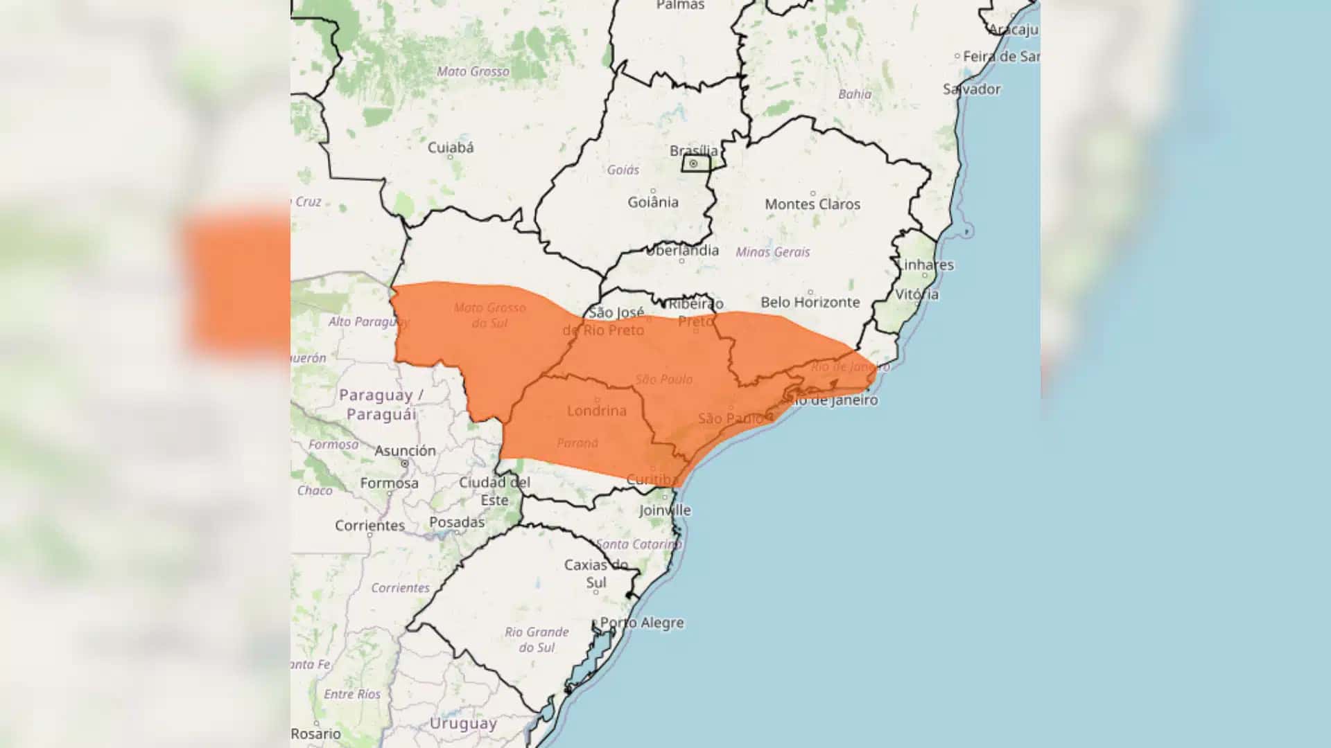 Regiões Sul, Sudeste e Centro-Oeste do Brasil têm previsão de chuvas fortes, ventos intensos e queda de granizo.