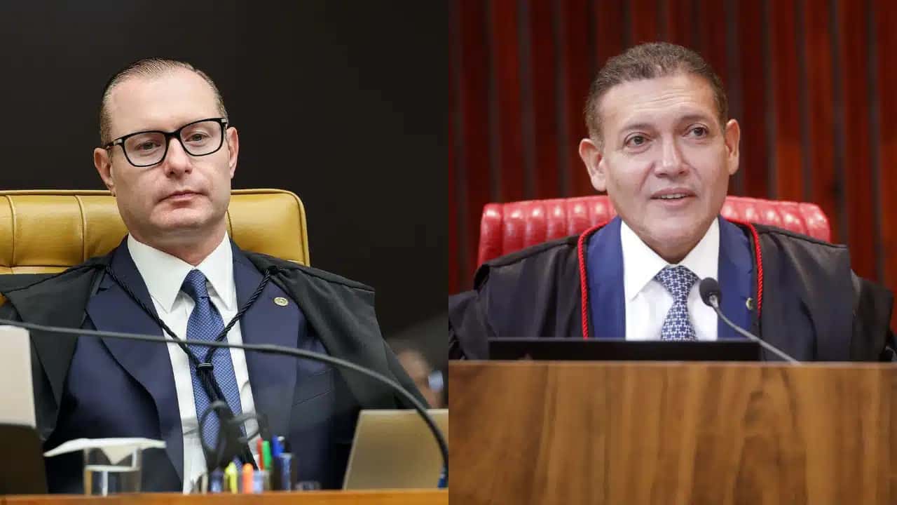 Ministro Cristiano Zanin, à esquerda, e ministro Kassio Nunes Marques, à direita.