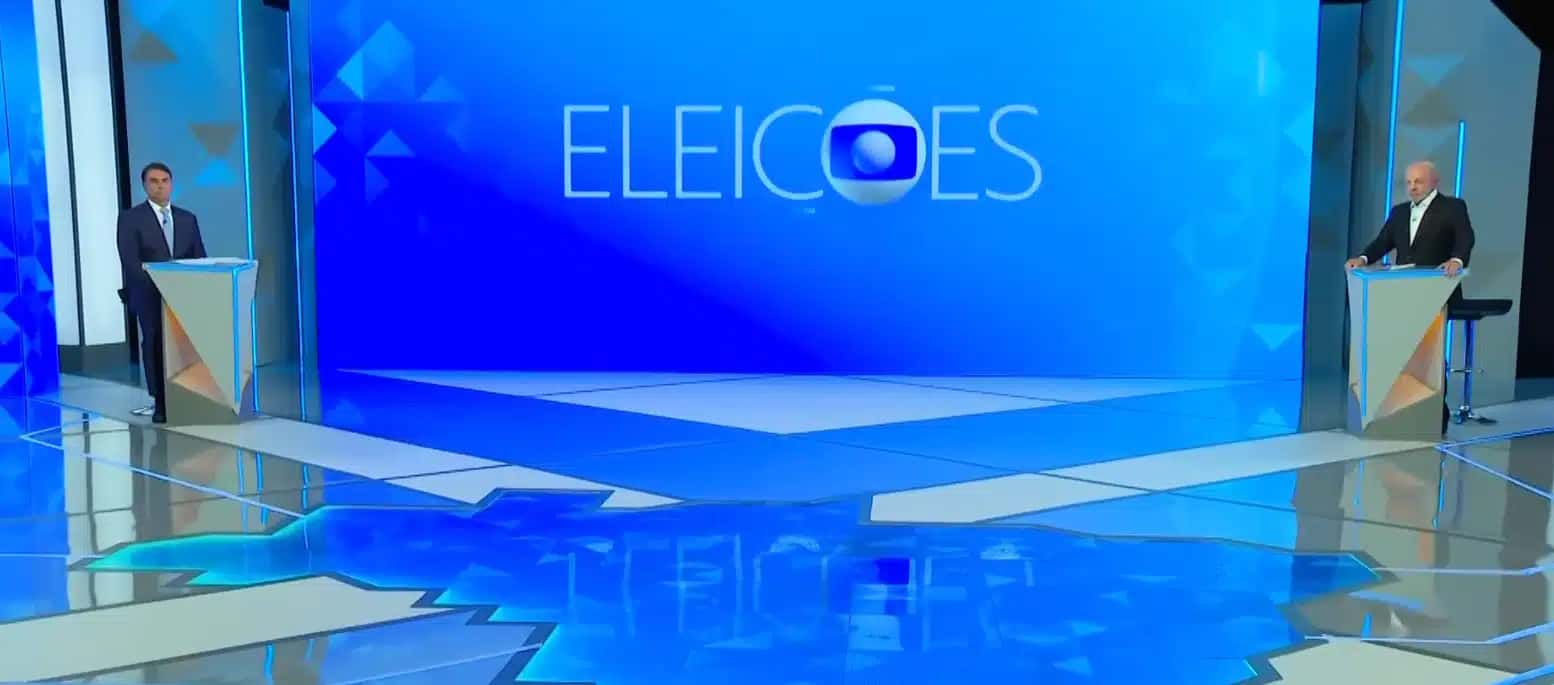 Flávio Bolsonaro (PL) e Lula (PT) em debate presidencial na Globo
