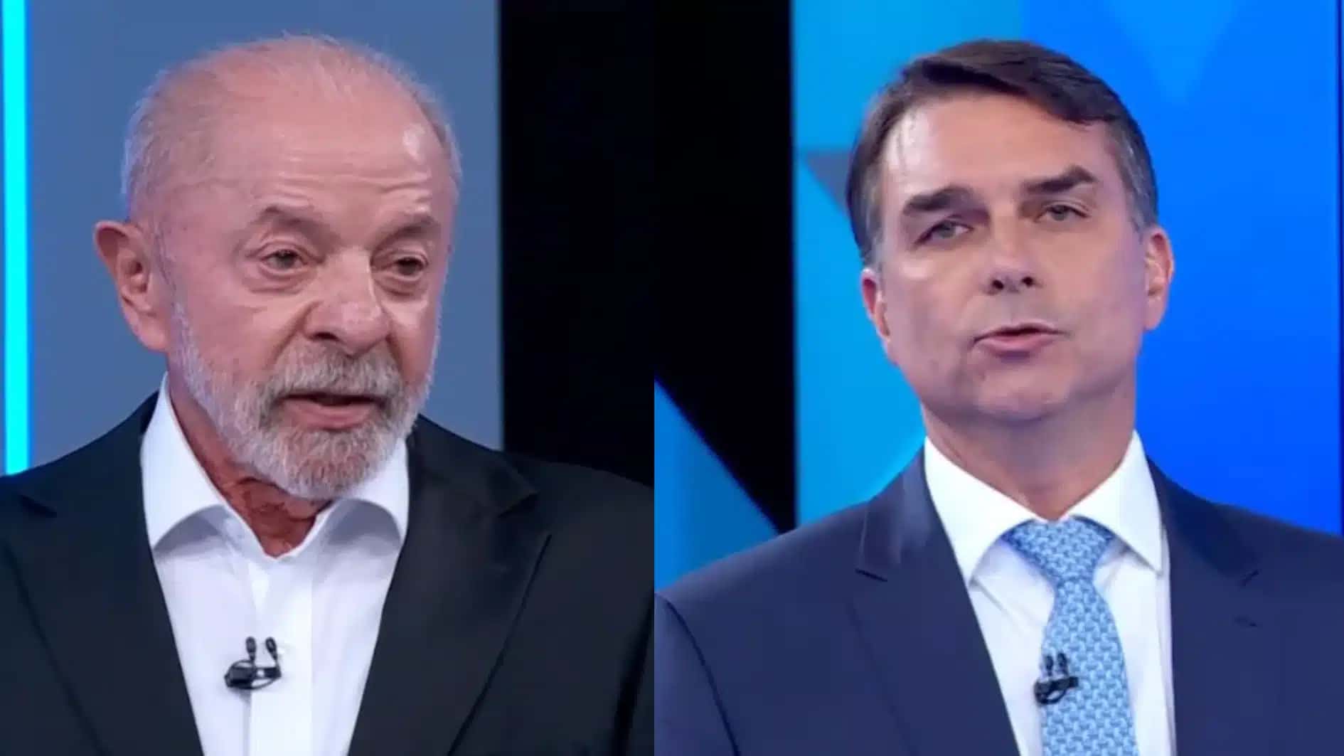 Lula (PT) e Flávio Bolsonaro (PL) em debate presidencial na TV Globo