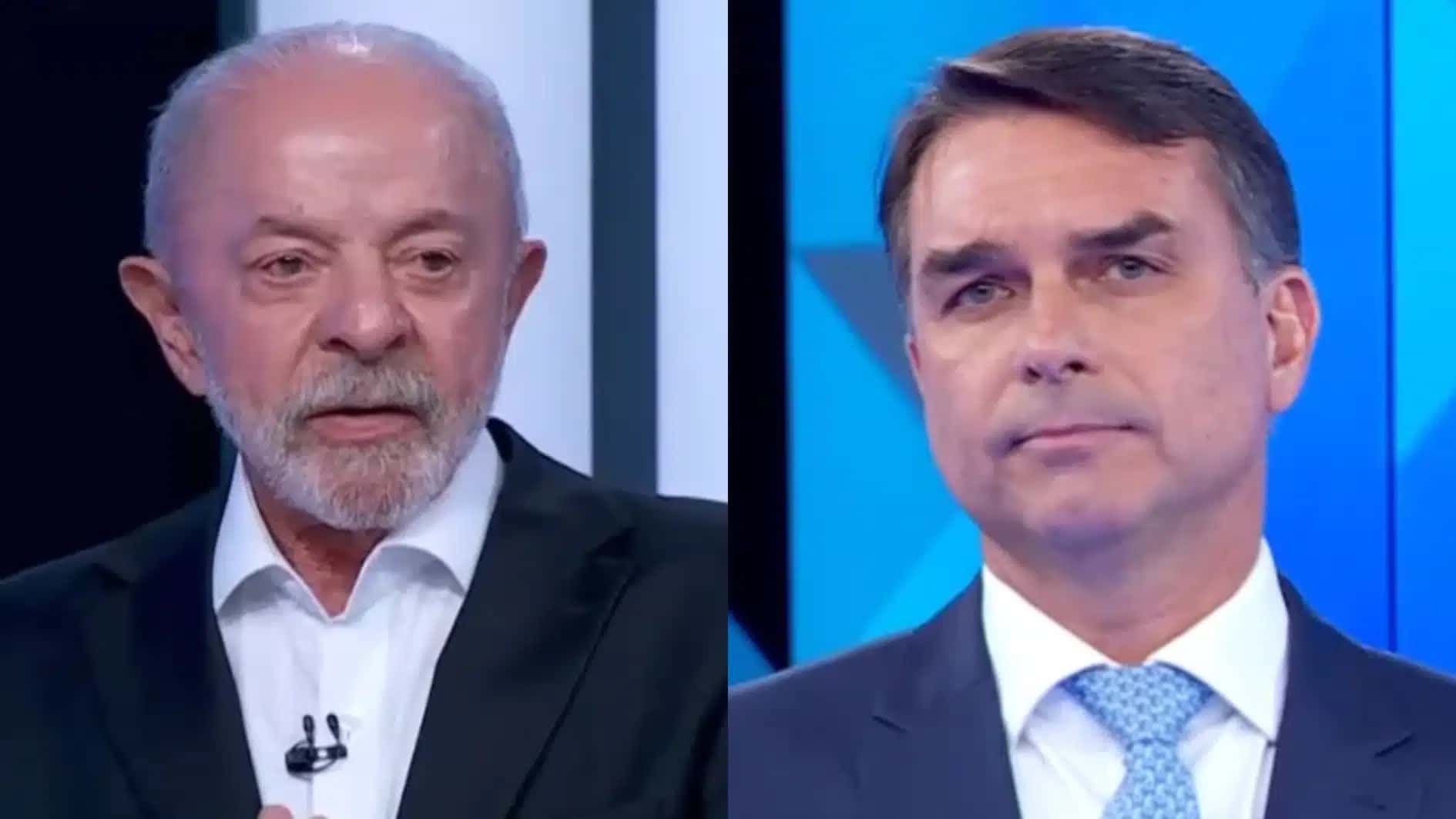 Lula (PT) e Flávio Bolsonaro (PL) em debate presidencial na rede Globo.