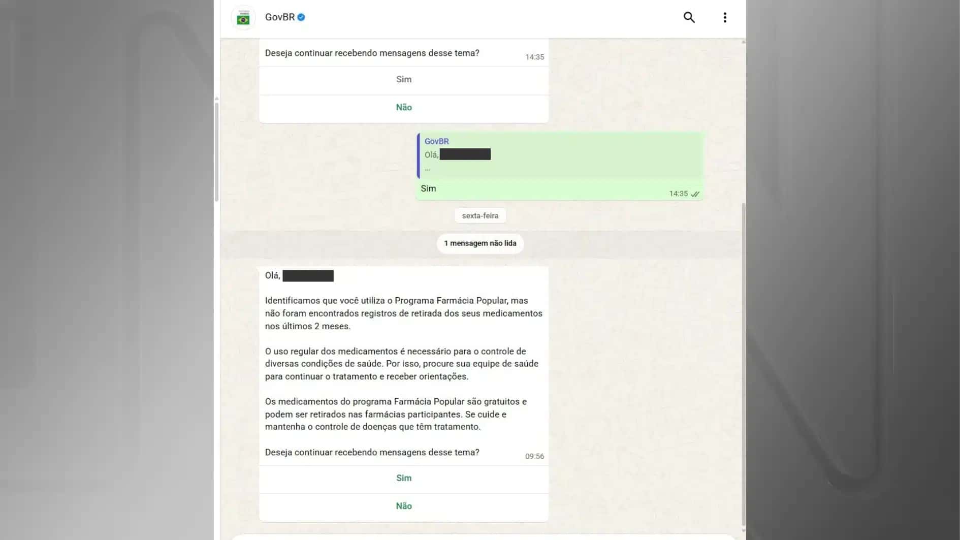 Mensagem enviada pelo GovBR.