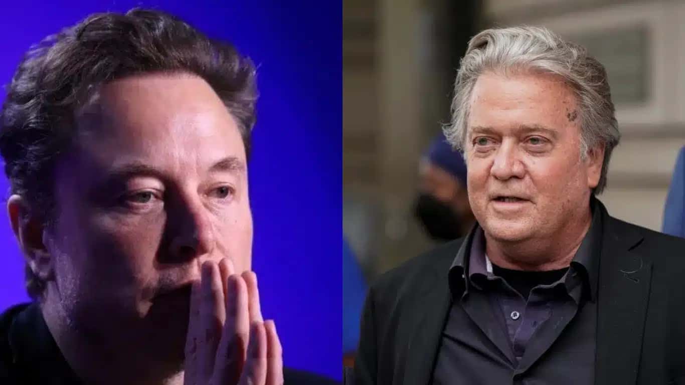 Empresário sul-africano Elon Musk e Steve Bannon, aliado de Trump.