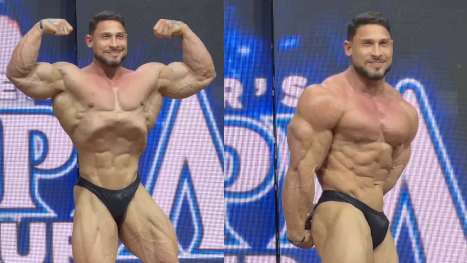 Imagem mostra Ramon Dino durante apresentação no Mr. Olympia Brasil 2026.