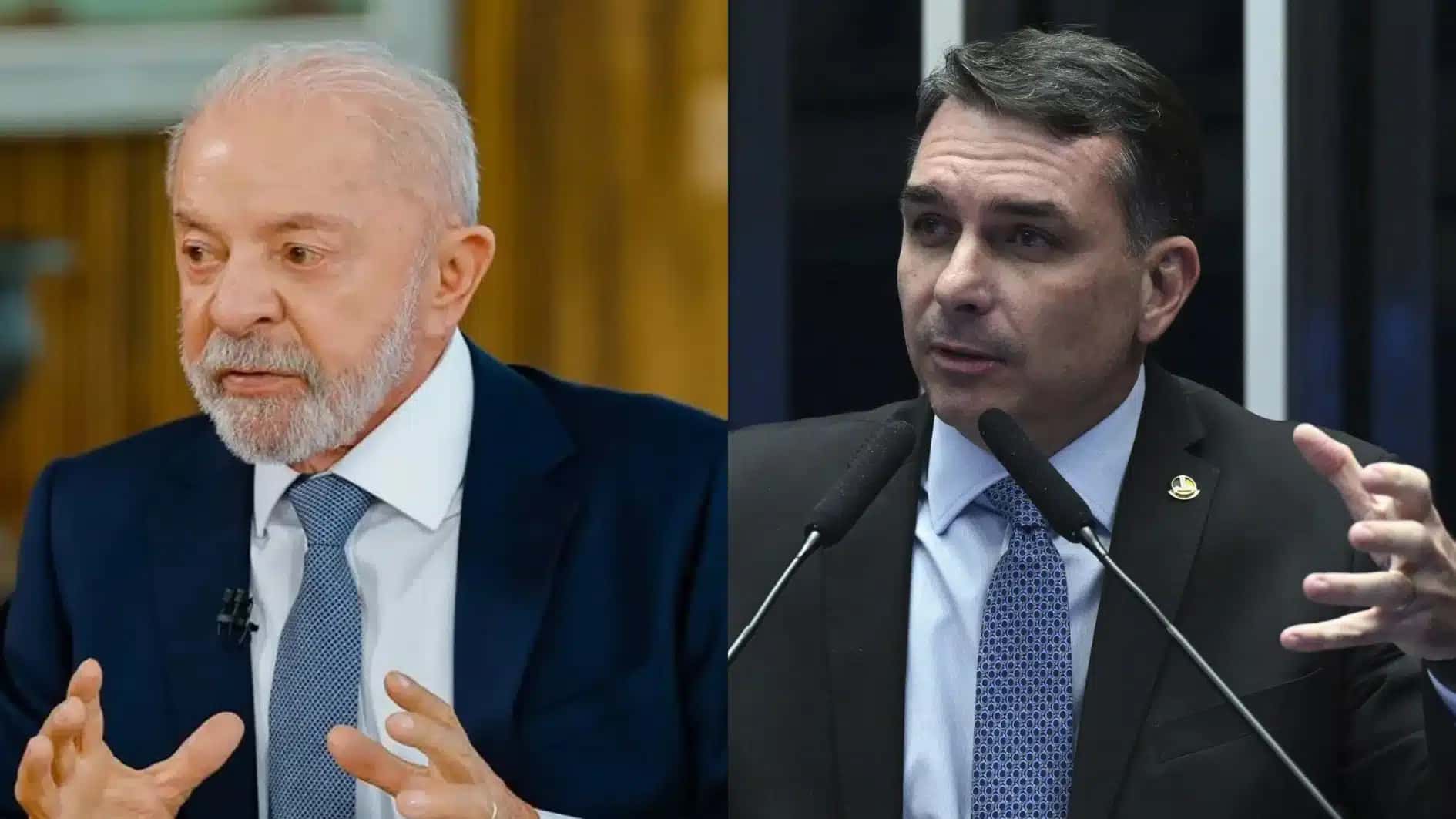 O presidente Luiz Inácio Lula da Silva (PT) e o senador Flávio Bolsonaro (PL-RJ)