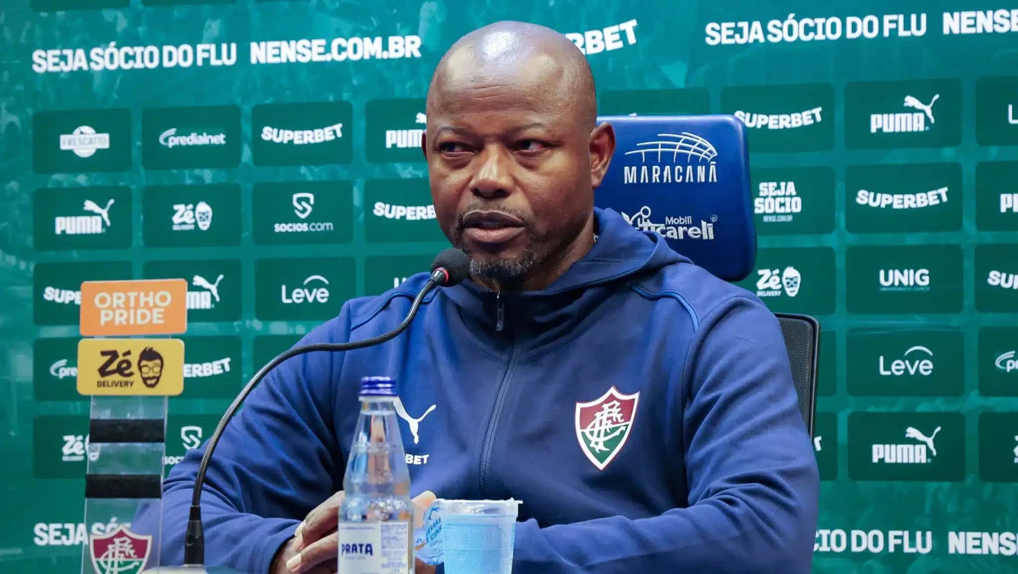 Marcão, técnico do Fluminense, durante entrevista coletiva.