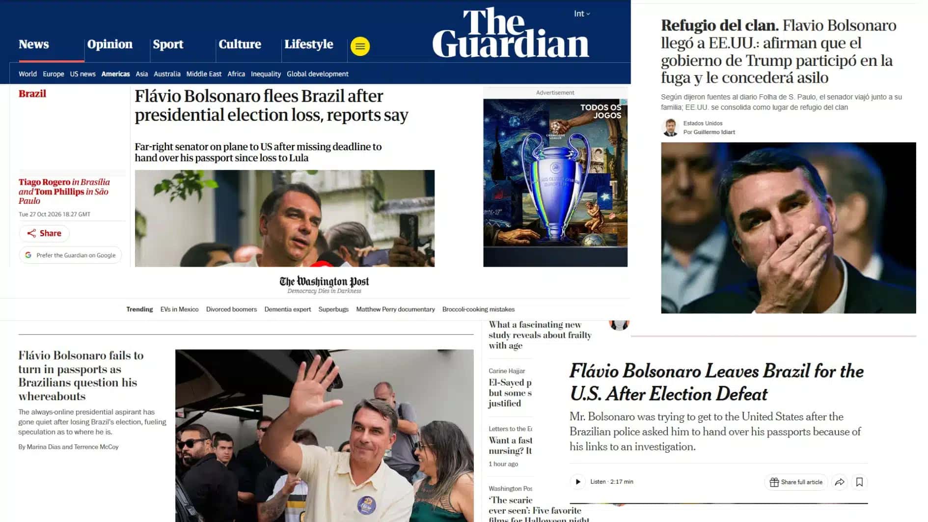 Mídia internacional repercute fuga de Flávio Bolsonaro após derrota | Foto: Reprodução/CNN Brasil