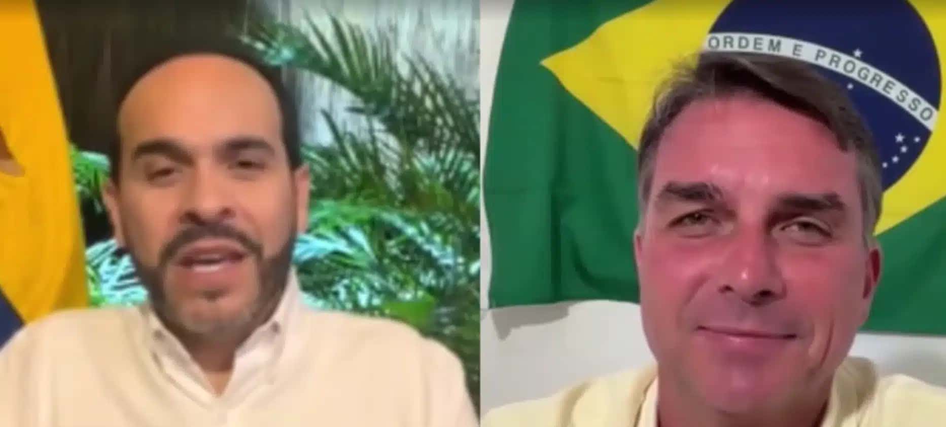 Presidente da Colômbia Abelardo de la Espriella em conversa com Flávio Bolsonaro