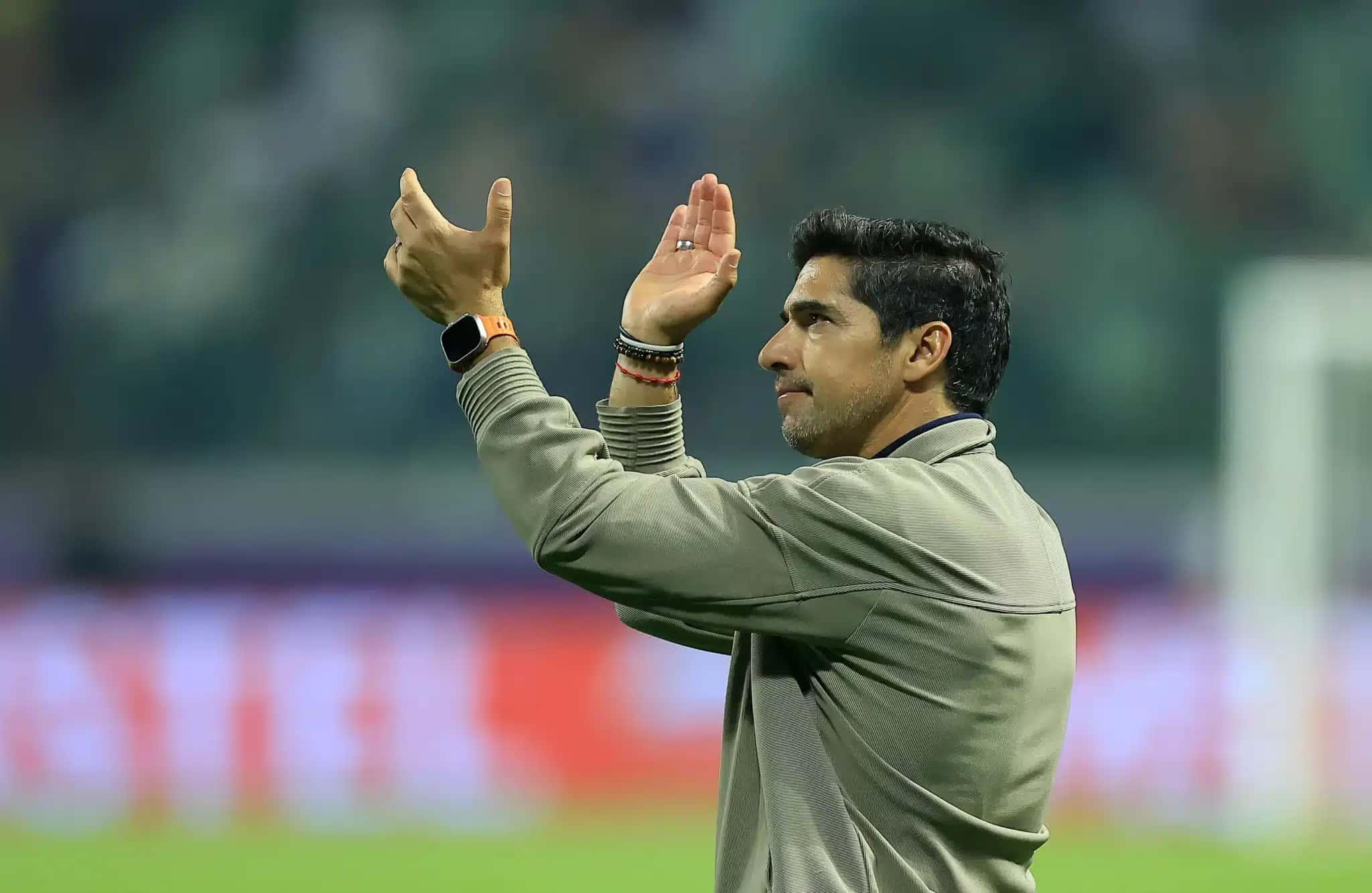 Palmeiras' Portuguese coach Abel Ferreira celebrates after the Copa Libertadores semifinal second leg football match between Brazil's Palmeiras and Fluminense at the NuBank Parque stadium in Sao Paulo, Brazil, on October 21, 2026. (Photo by Miguel SCHINCARIOL / AFP)