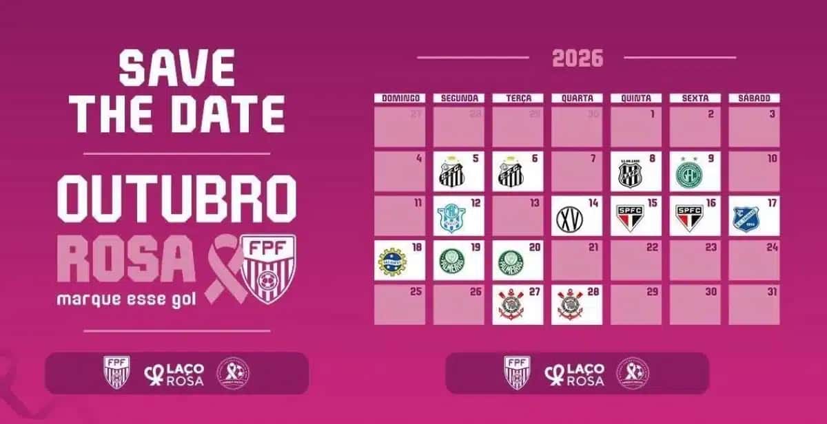 Federação Paulista, clubes e a Fundação Laço Rosa lançam a campanha Marque Esse Gol de 2026 pela prevenção ao câncer de mama